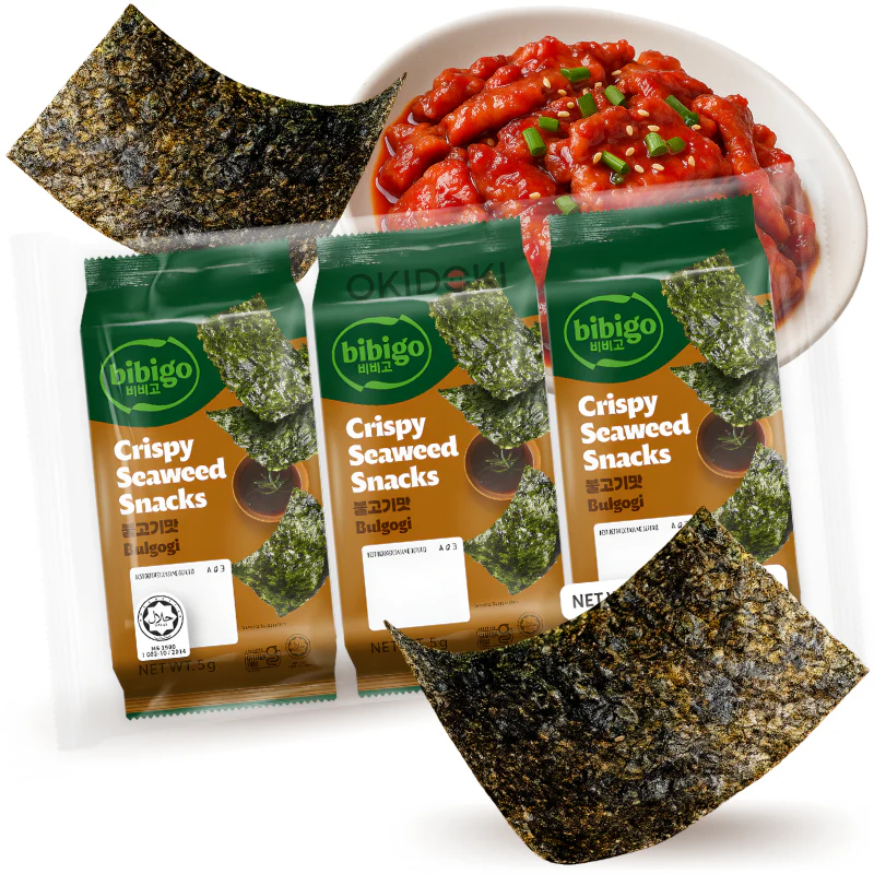CJ BIBIGO Snack Algas Sabor Bulgogi BBQ (Halal, Sin Gluten) 5g x 3uds