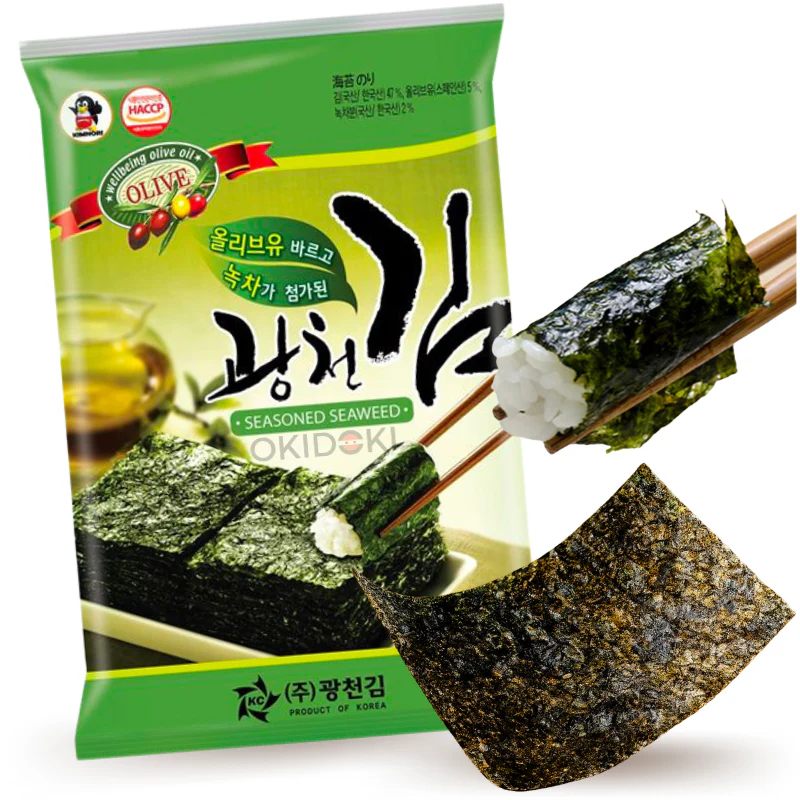 Kwangcheon Snack Alga Nori con Aceite de Oliva y Té Verde para Arroz 25g