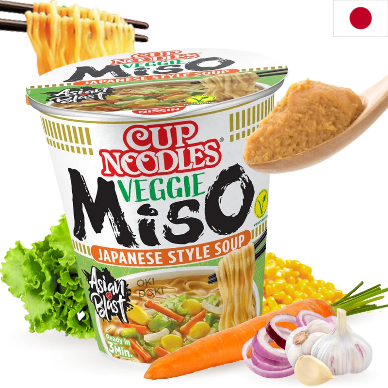 Nissin Cup Noodles Fideos con Sopa Miso y Verduras Estilo Japonés 65g