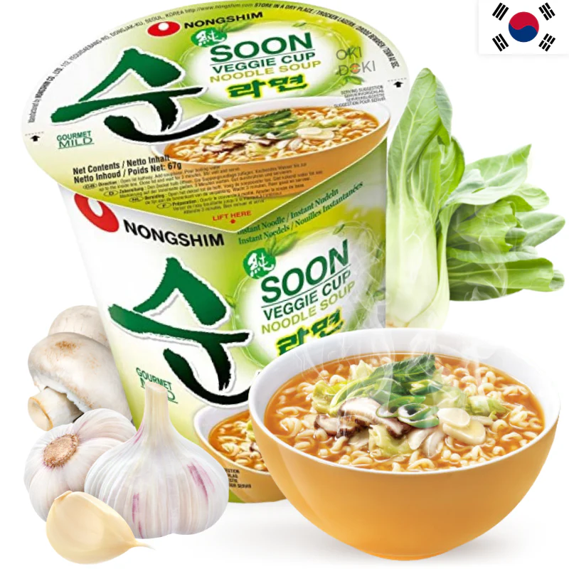 Nongshim Cup Soon Fideos Sabor Setas y Verduras (Halal, Vegano) 67g