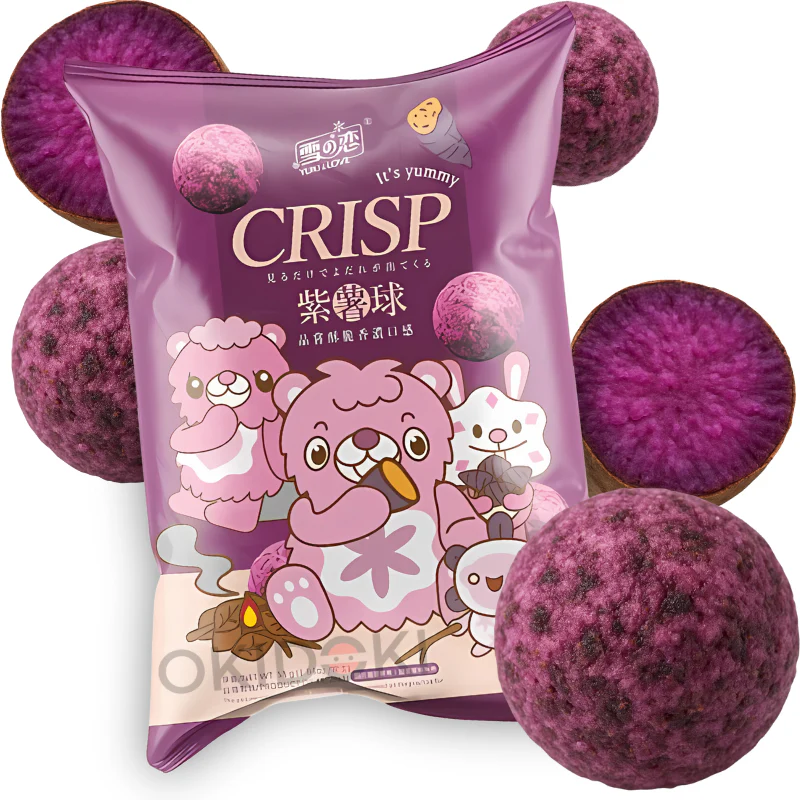Yuki & Love Snack Bolitas Crujientes Taiwanés de Yum Ñame Morado 55g